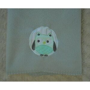Garanimals Owl Baby Blanket Gray Fleece Aqua Blue White Circle Dot Stitched Edge